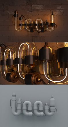 there are many lights that are hanging on the wall and below it is an image of some type of electrical equipment