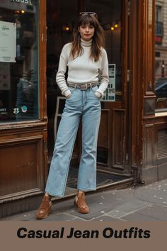 Discover 11 easy and stylish ways to wear baggy jeans. Perfect for creating comfortable and chic casual looks! #StyleTips #WideLegJeansFashion Casual Jean Outfits, Baggy Jeans Outfit