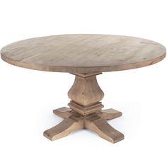 a round wooden table with four pedestals on one end and an oval wood table top