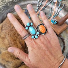 Orange Spiny Oyster set in Sterling Silver These gorgeous Spiny Oyster Rings are handmade and signed by Native American (Navajo) artist Alfred Martinez. Sizes 6.5, and 7.5 available in the drop down box. ☆ Fun Fact: Spiny Oyster is not a stone, it's an actual Oyster shell!! If you've never seen what they look like, you should google it, they're beautiful! Handmade Southwestern Teardrop Rings, Artisan Untreated Jewelry For Collectors, Artisan Teardrop Adjustable Rings, Artisan Teardrop Gemstone Rings, Artisan Stackable Jewelry, Artisan Ring With Unique Variations, Unique Untreated Teardrop Rings, Unique Teardrop Collectible Jewelry, Unique Collectible Teardrop Jewelry