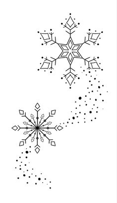 a snowflake is shown in black and white, with dots on the bottom