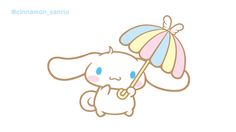 a cute little dog holding an umbrella in it's mouth with the caption cinnamon sanrio