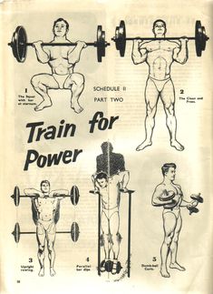 an old book with instructions on how to use the barbell for power squats