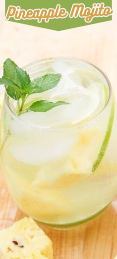 pineapple mojita in a glass with mint garnish