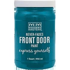 a jar of blue paint that says never - fadess front door paint express yourself