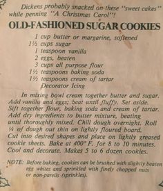 an old fashioned sugar cookie recipe with instructions on the side and in english or spanish