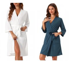 cheibear Women's Soft Quick-Drying Waffle Robe is highly absorbent and breathable for a comfortable touch after bathing. Using textured concave and convex lattice technology, the waffle is non-slip and easy to use, while adding beauty and fashion. After spa or bathing, put on cheibear's waffle robe to let your body enjoy a quick-drying experience, and enjoy five-star hotel-level comfort every morning and night. Comes with a belt and strap design on both sides, so you don't have to worry about lo One Piece Clothing, Women's Robe, One Piece Pajamas, Knit Wrap, Star Hotel, Beauty And Fashion, Hem Style, Strap Design, Three Quarter Sleeves