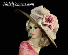 Ladies Taupe Brown Grey Color Wide Brim Designer Hat For Formals, Church, Horse Racing Events, Or The Kentucky Derby. This Fashion Hat Is Trimmed With A Champagne Beige Blush Organza Bow With Silver Specks. Beautiful Mauve, Pastel Pink, And A Hint Of Brownish Green Flowers Give This Big Brim Hat Such A Romantic Flair.


Brim Measures 8"


Crown Measures 22.5 

Condition Is New


Material: Polypropylene Taupe Brown Grey Straw Braid

This Dress Hat Is Suited For The Kentucky Derby, Horse Races, Church, And Special Occasion. Custom Made And Designed By Hats Womens, hatswomens.com

Kentucky Derby Run For The Roses Designer Wide Brim Hat With Feathers.

We Specialize In Designer Hats For Women, Hats For Weddings, Custom Made Straw Hats For Spring, Bridal Hats, Kentucky Derby Hats, Formal Hats F Special Occasion Hats, Mother Of The Bride Hats, Brownish Green, Organza Bow, Horse Races, Derby Horse, Royal Ascot Hats, Run For The Roses, Occasion Hats