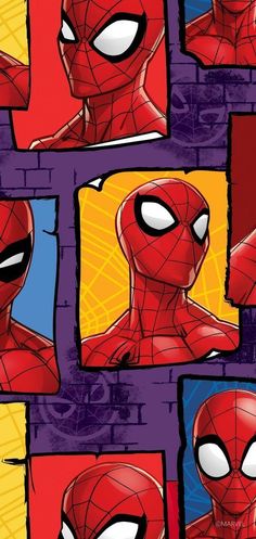 spider - man's faces are shown in different colors and sizes, with the same background