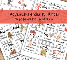 the printable christmas stickers are on top of each other, with words in german and