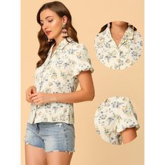 This lovely shirt features a notched lapel collar, a V neckline, short sleeves, and a button-up front, all adorned with a beautiful floral print. It's perfect for any casual occasion, be it a day out with friends or a relaxing weekend getaway. You can pair it with shorts for a laid-back look that's both comfortable and stylish. To keep it in top condition, just machine wash it in cold water with like colors. The model is wearing an X-Small. Enjoy your new favorite shirt! Frill Shorts, Relaxing Weekend, Chiffon Ruffle, Chiffon Long Sleeve, Denim Button Down, Weekend Getaway, Red Blouses, Work Shirts, Floral Shirt