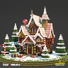 a lego model of a house with christmas decorations on it's roof and windows