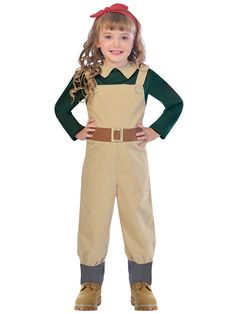 Army Girl Costumes, Fancy Dress Costumes Kids, Captain Costume, Boys Fancy Dress, Brown Jumpsuit, Red Hair Bow