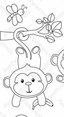 three monkey faces with different shapes and sizes, one has a bee on its head