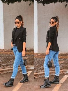 What To Wear To An Art Show Outfit, Outfits Com Blazer, Blazer Casual Outfit Women, Outfits Con Botas Combat, Jeans And Combat Boots Outfit, Blazer Con Jeans, Blazer Outfits Elegant, Outfit Con Blazer, Outfits With Blazers