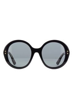 GUCCI-Round Sunglasses-BLACK Luxury Black Round Frame Sunglasses, Luxury Round Tinted Sunglasses, Black Round Sunglasses With Gradient Lenses, Sunglasses Gucci, Sunglasses Round, Sunglasses Women Designer, Gucci Sunglasses, Uv Protection, Round Sunglasses