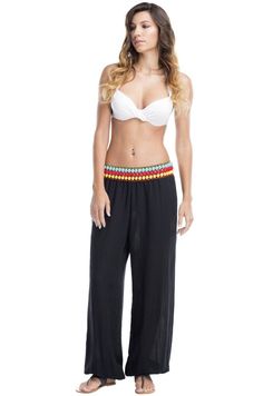 Multi Pom Pom Jogger Pants | Miami Fashions available online or in store locally Long Flowy Pants, Swimsuit Coverup Pants, Designer Resort Wear, Black Jogger Pants, Lounge Pants Womens, Womens Beach Fashion, Chic Jeans, Summer Beach Vacation, Womens Fashion Casual Fall