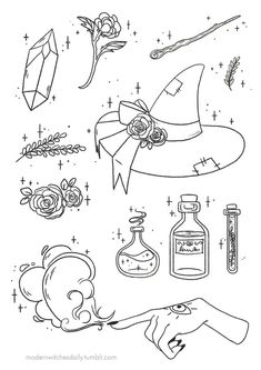 the wizard's hat and other items are shown in this coloring page