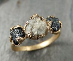 Rough Diamond Engagement Ring Raw 14k Gold Wedding by byAngeline, $1350.00 Melted Gold Ring, Raw Stone Rings, Engagement Ring Raw, Raw Gold, 14k Gold Wedding Ring, Rough Diamond Ring, Black Diamond Engagement