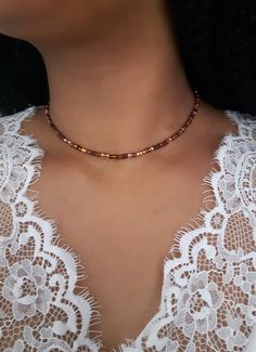 Brown Beaded Choker Gold Beaded Choker Gold Seed Choker | Etsy Brown Choker Necklace, Cheap Handmade Choker With Round Beads, Choker Ideas Diy, Brown Seed Bead Necklace, Brown Necklace Aesthetic, Beaded Necklace Brown, Brown Bead Necklace, Brown Beaded Jewelry, Brown Beaded Necklaces