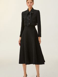 Editor's notesThis tweed skirt features relaxed, flare silhouette in maxi length. Subtle pearly texture adds to the feminine, romantic mood. - Lightweight tweed fabric- Voluminous A-line silhouette- Comfortable side pockets- Casual yet luxurious styleMeasurements(in.)Size (32(XS) / 34(S) / 36(M) )- Waist: 12.20 in / 13.19 in / 14.17 in - Length: 31.10 in / 31.3 in / 31.5 in * Model info: Height 5' 7, wearing Size 34Composition & Care- 10% Acrylic, 90% Polyester - Dry Cleaning only Designer- by IvanaHelsinki Tweed Midi Skirt, Work Outfit Office, Feminine Romantic, Romantic Mood, Tweed Skirt, W Concept, Tweed Fabric, Cute Fits, Office Outfits