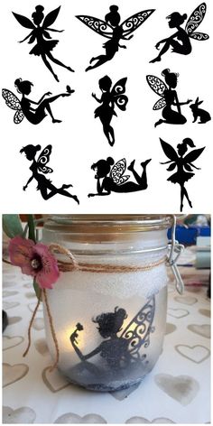 the silhouettes of tinkerbell fairy jars are shown