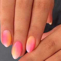 Cute Airbrush Nails, Summer Airbrush Nails, Pink And Orange Aura Nails, Sunset Aura Nails, Air Brushed Nails, Sherbet Nails, Airbrush Nails Designs, 2024 Aura, Subtle Pride Nails