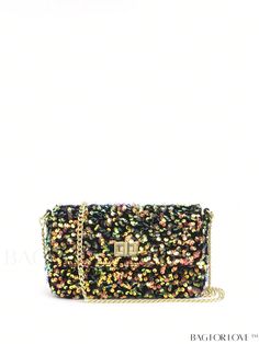 BagForLove - Sequin-Adorned Mini Flap Square Bag with Secure Turn Lock Multicolor Crossbody Shoulder Bag For Party, Green Crossbody Party Bag, Green Crossbody Party Bags, Multicolor Crossbody Shoulder Bag For Evening, Green Crossbody Bags For Party, Green Crossbody Clutch For Party, Green Crossbody Evening Bag For Party, Green Crossbody Box Bag For Party, Multicolor Crossbody Clutch For Party