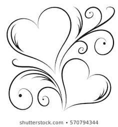 an abstract heart shape with swirls and curls in black on a white background stock photo