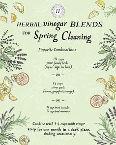 a poster with the words, herbs and lemons for spring cleaning