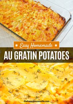 an easy homemade cheesy potato casserole recipe with the title overlay