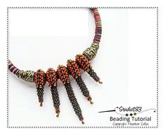 a beaded necklace with black, red and gold beads on it's sides