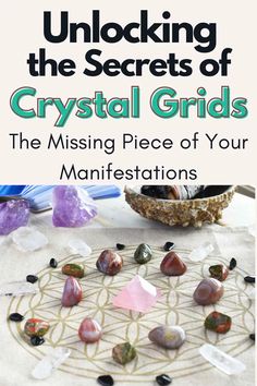 the cover of unlocking the secrets of crystal grids, featuring rocks and crystals