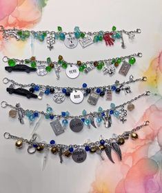 I did a a bunch of Characters for the SPN con I'm going to be selling at, so here they all are and they will be available in person in Chicago at that Con    The names of all the characters are in the bracelet middles, if you want a custom contact me.    Bracelet is 8 inches and can be customized, however. I can do other charms other characters or anything else you're looking for. I am working on some Dean and Sam bracelets and other characters too.    Thanks for looking. Adjustable Fantasy Bracelets As Gift, Multicolor Themed Jewelry With Charms, Themed Multicolor Jewelry With Charms, Friendship Themed Charm Bracelet, Adjustable Fandom Bracelets As Gift, Customized Themed Adjustable Bracelets, Handmade Themed Charm Bracelet For Friendship, Handmade Themed Charm Bracelet As Gift, Customized Multicolor Novelty Jewelry