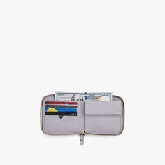 The Small Wallet - Saffiano Leather - Light Grey / Gold / Grey – Lo & Sons Used Saddles, Small Leather Wallet, Grey Exterior, Gray Interior, Baby Wipes, Small Wallet, Large Bag, Grey And Gold, Fit In