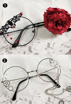 Gothic Fashion Accessories, One Eye Glasses, Medieval Glasses, Oc Accessories Ideas, Fantasy Glasses, Cute Round Glasses, Kawaii Glasses, Gothic Glasses, Alt Accessories