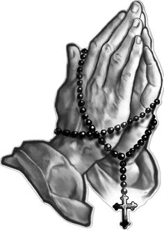 a drawing of hands holding a rosary