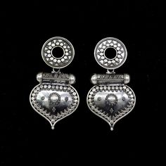 925 sterling silver handmade gorgeous stud earrings drop dangle vintage antique design earrings belly dance tribal jewelry from Rajasthan India. Metal-925 sterling silver. Type-drop dangler earrings. Length-6.2 centimetre approx. Width-3.2 centimetres approx. Weight-28.060 grams. Marking-925 closure-push back. Makes excellent gifting and collectible pieces. Silver Oxidized Metal Earrings, Traditional Silver Nickel-free Danglers, Nickel-free Traditional Silver Danglers, Elegant Silver Danglers With Oxidized Finish, Silver Traditional Pierced Bridal Earrings, Silver Oxidized Chandbali Jewelry, Silver Chandbali Jewelry With Oxidized Finish, Ornate Metal Chandbali Jewelry, Ornate 925 Stamped Silver Dangle Earrings