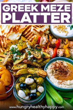 greek meze platter with grilled vegetables and dip