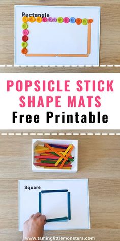 popsicle stick shape mats with free printables to make them look like they're