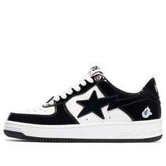 A Bathing Ape Bape STA Low 'Black White' OZXSHM19X002I-BKA (SNKR) Bapesta Shoes, Bape Shoes, Bape Sneakers, Vetements Shoes, Bape Sta, Pretty Sneakers, Ape Bape, Japanese Store, All Nike Shoes