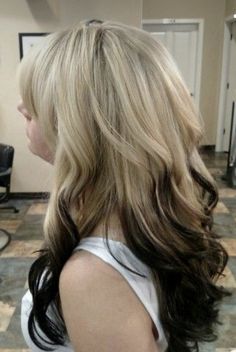 Black Tips On Blonde Hair, Blond Roots Black Hair, Blonde Hair Brown Ends, Blond Hair With Black Tips, Hair Dipped Ends, Blonde Hair Black Ends, Blonde Hair With Brown Tips, Blonde Ghost Roots, Black Hair Blonde Roots