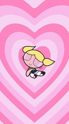 a pink heart with a blonde haired girl on it's chest and eyes closed