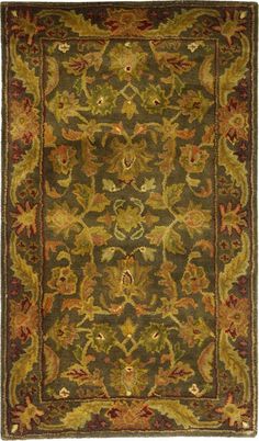 Safavieh Antiquity At52 Green/Gold Area Rug main image Gold Area Rug, Loloi Rugs, Antique Persian Rug, Elegant Designs, Persian Rugs, Carpet Colors, Hand Tufted Rugs, Hand Spinning, Rug Pattern