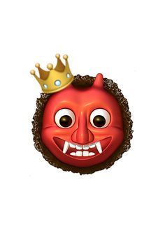 a red mask with a crown on top of it's head is shown in front of a white background