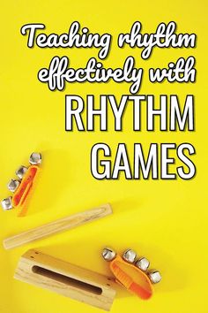 a yellow background with an orange object and the words teaching rhyflim effectively with rhythm games