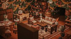 a living room filled with furniture and christmas decorations