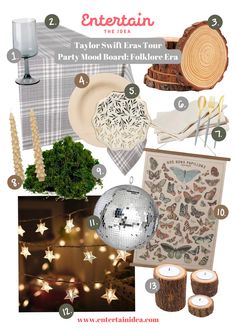 a collage of items that include candles, plates and napkins