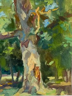 an oil painting of a tree in the park