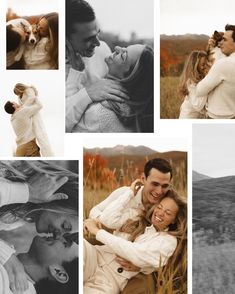 a collage of photos with people hugging each other